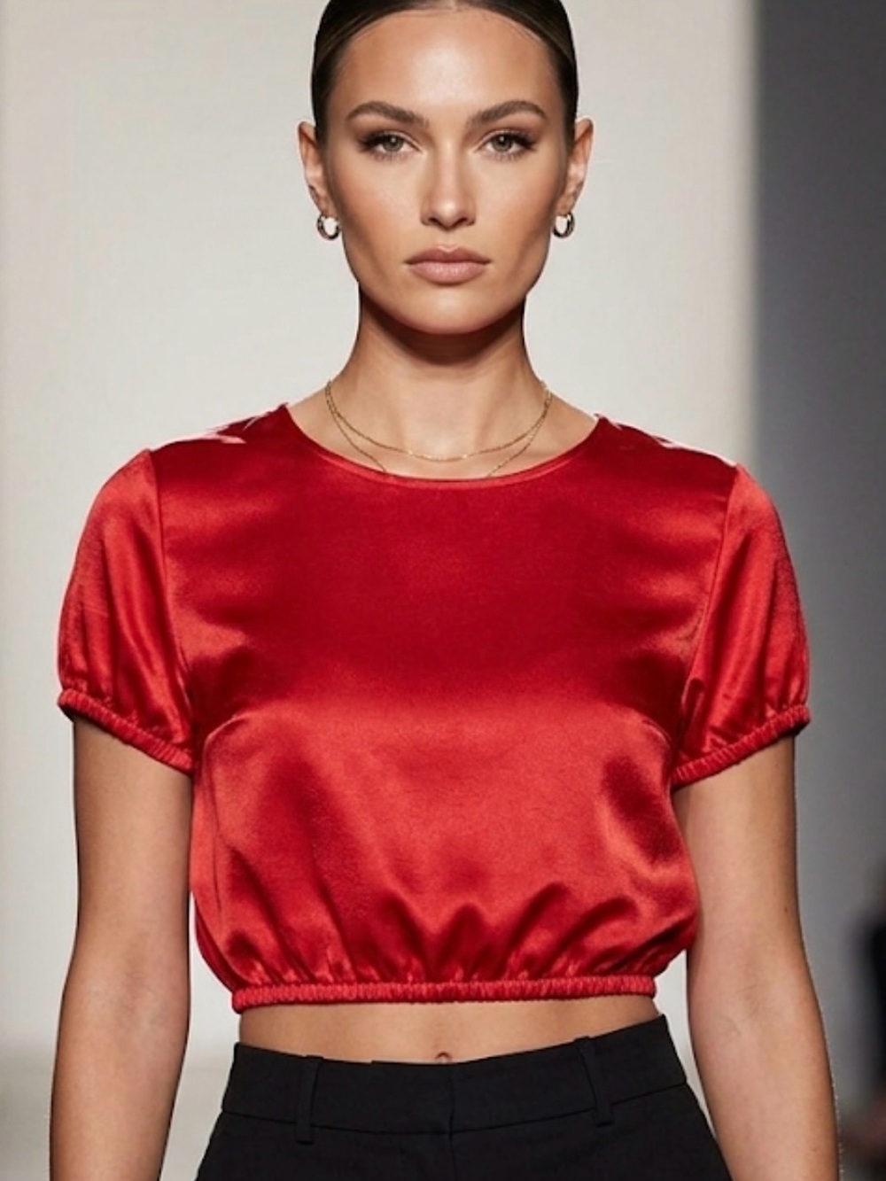 Stark X Red Satin Cropped Top – Size XS – NWT